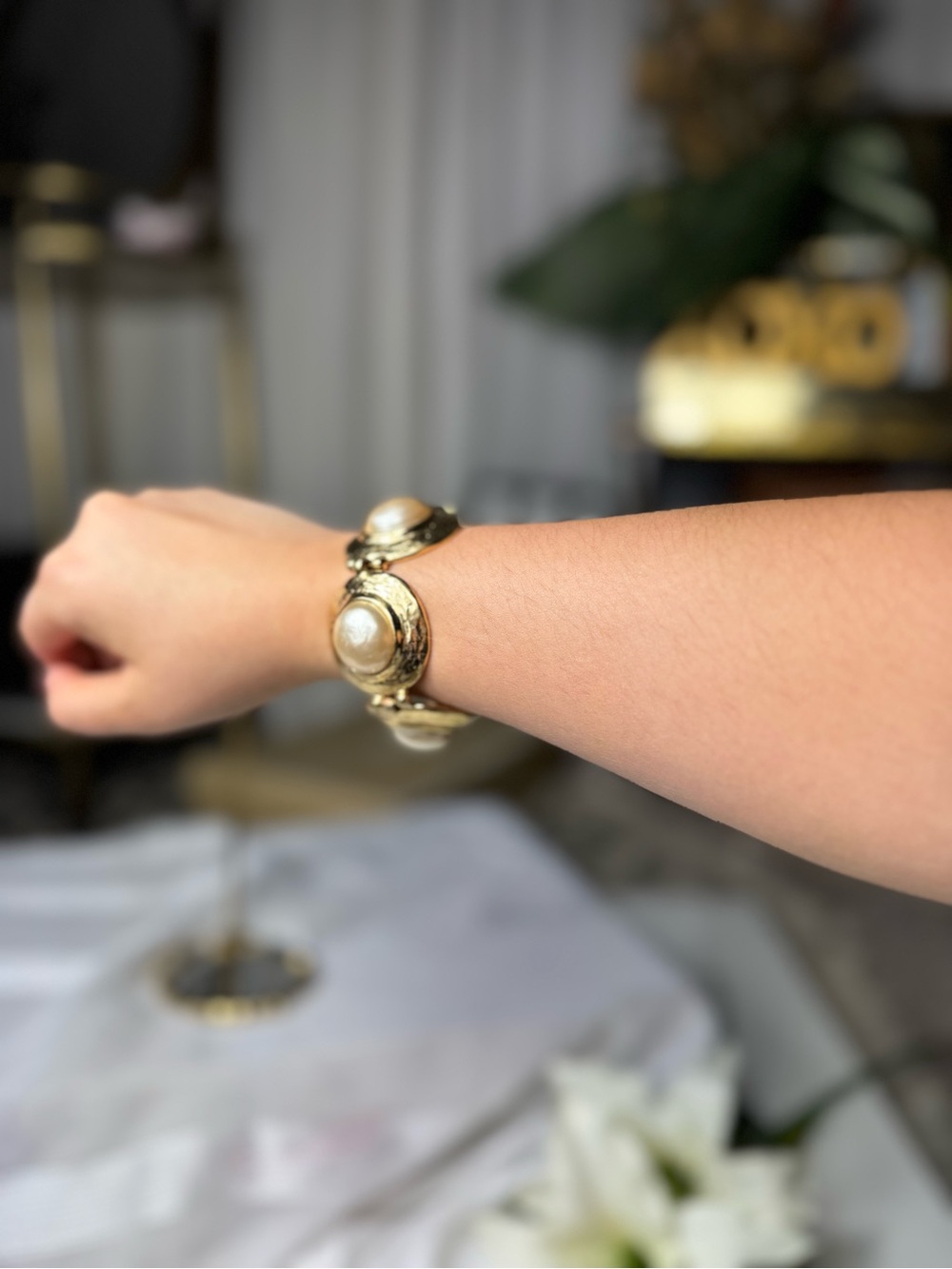Yves Saint Laurent Gold-Tone Bracelet with Cream Pearl Cabochons - Picture 11 of 16